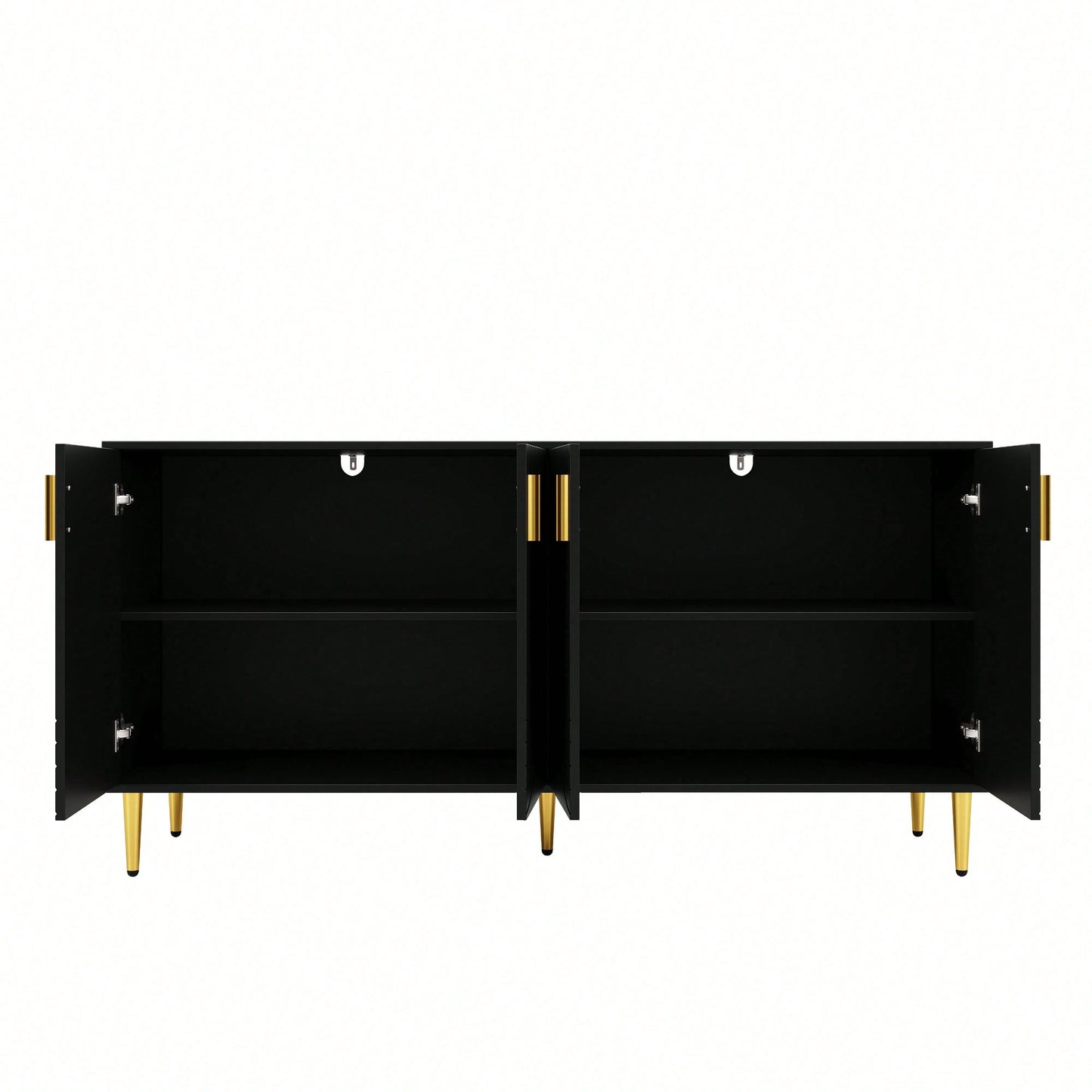 Elegantes Sideboard 152x40x75 cm in Schwarz – Mit exklusivem Wellendesign & goldenen Griffen/Füßen – Hochwertiger Esszimmerschrank (Modell: N620P17539192AAS)