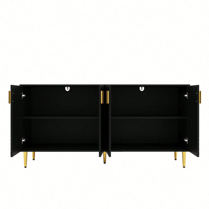 Elegantes Sideboard 152x40x75 cm in Schwarz – Mit exklusivem Wellendesign & goldenen Griffen/Füßen – Hochwertiger Esszimmerschrank (Modell: N620P17539192AAS)