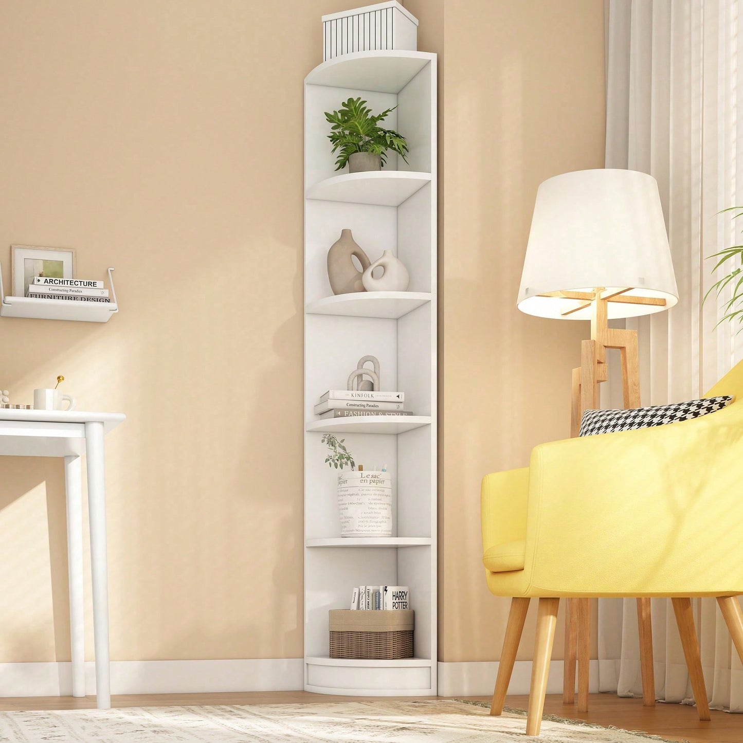 Modernes Eckbücherregal in Weiß - 5-lagiges MDF-Regal mit starker Tragfähigkeit - Platzsparendes Lagerregal in einfacher, funktionaler Form - Stilvolle Aufbewahrungslösung für Bücher & Deko
