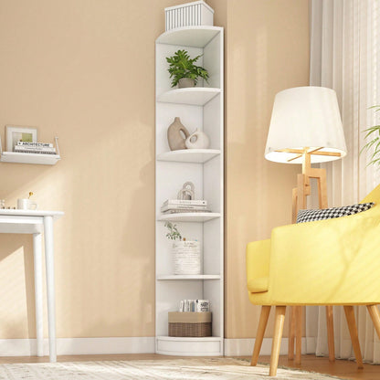Modernes Eckbücherregal in Weiß - 5-lagiges MDF-Regal mit starker Tragfähigkeit - Platzsparendes Lagerregal in einfacher, funktionaler Form - Stilvolle Aufbewahrungslösung für Bücher & Deko
