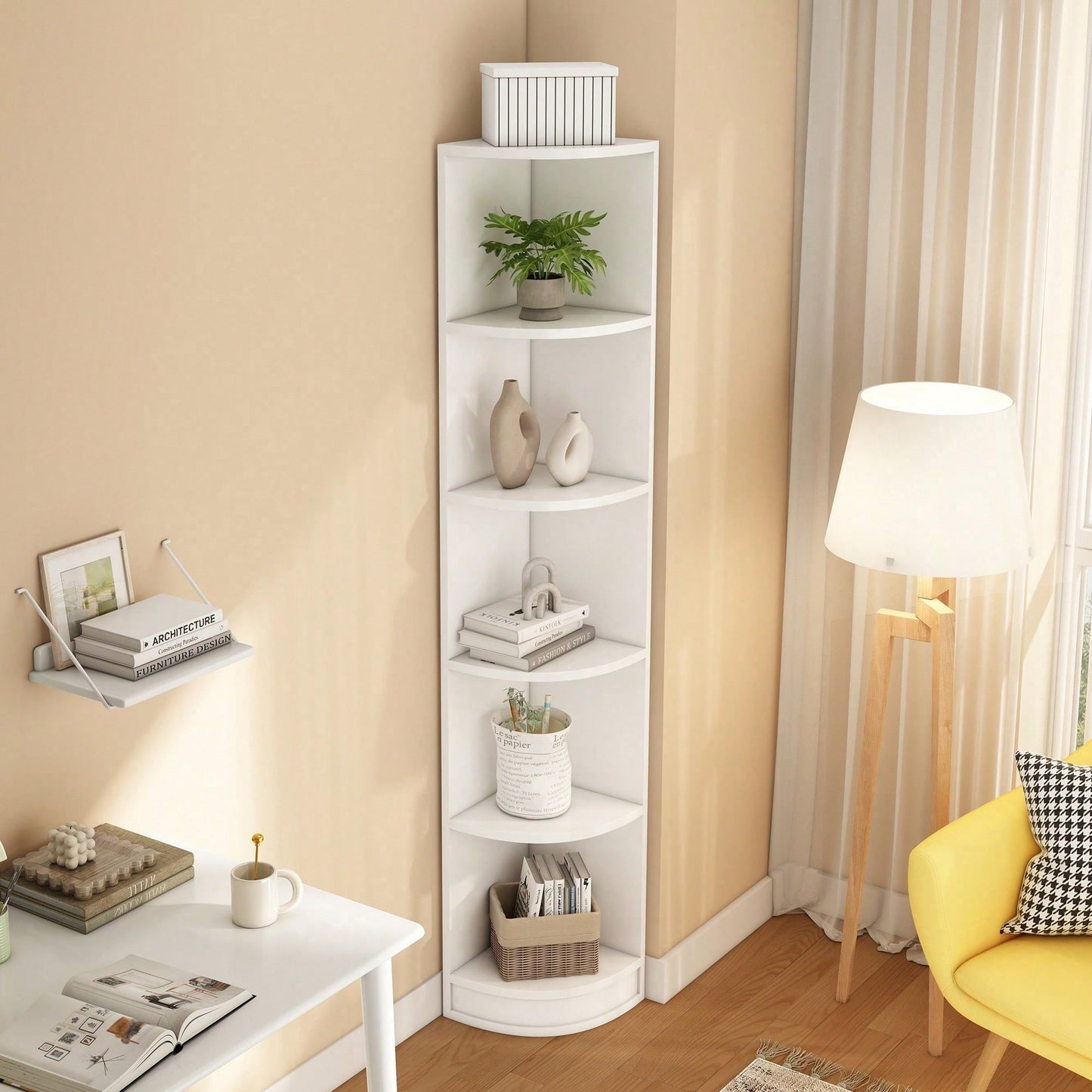 Modernes Eckbücherregal in Weiß - 5-lagiges MDF-Regal mit starker Tragfähigkeit - Platzsparendes Lagerregal in einfacher, funktionaler Form - Stilvolle Aufbewahrungslösung für Bücher & Deko