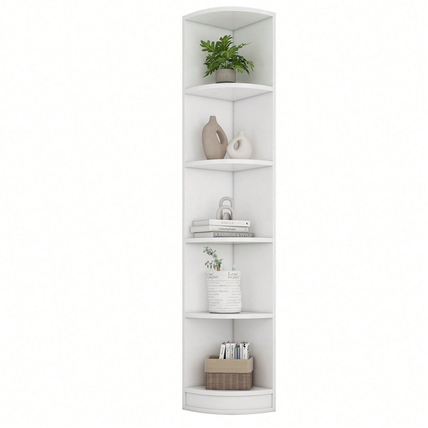 Modernes Eckbücherregal in Weiß - 5-lagiges MDF-Regal mit starker Tragfähigkeit - Platzsparendes Lagerregal in einfacher, funktionaler Form - Stilvolle Aufbewahrungslösung für Bücher & Deko