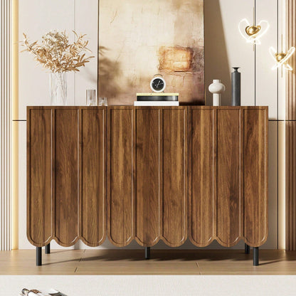 Weißes Sideboard modern mit Wellentüren – 120x35x80 cm – Grifflos, verstellbare Regale & großer Stauraum – Für Wohnzimmer, Flur, Esszimmer