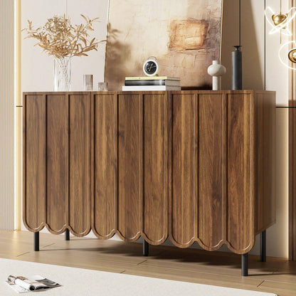 Weißes Sideboard modern mit Wellentüren – 120x35x80 cm – Grifflos, verstellbare Regale & großer Stauraum – Für Wohnzimmer, Flur, Esszimmer