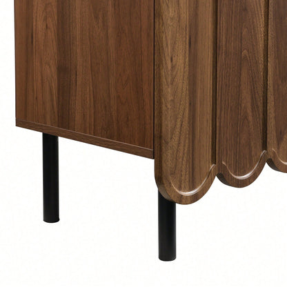Weißes Sideboard modern mit Wellentüren – 120x35x80 cm – Grifflos, verstellbare Regale & großer Stauraum – Für Wohnzimmer, Flur, Esszimmer