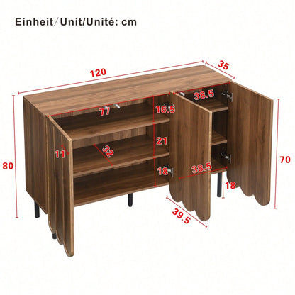 Weißes Sideboard modern mit Wellentüren – 120x35x80 cm – Grifflos, verstellbare Regale & großer Stauraum – Für Wohnzimmer, Flur, Esszimmer
