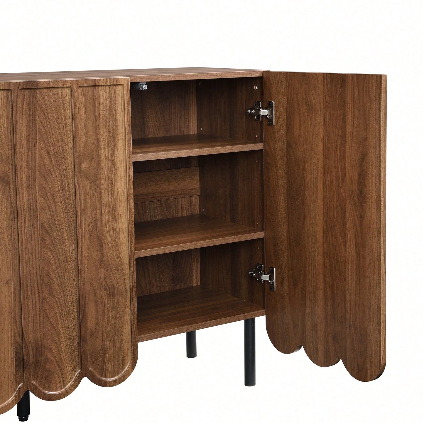 Weißes Sideboard modern mit Wellentüren – 120x35x80 cm – Grifflos, verstellbare Regale & großer Stauraum – Für Wohnzimmer, Flur, Esszimmer