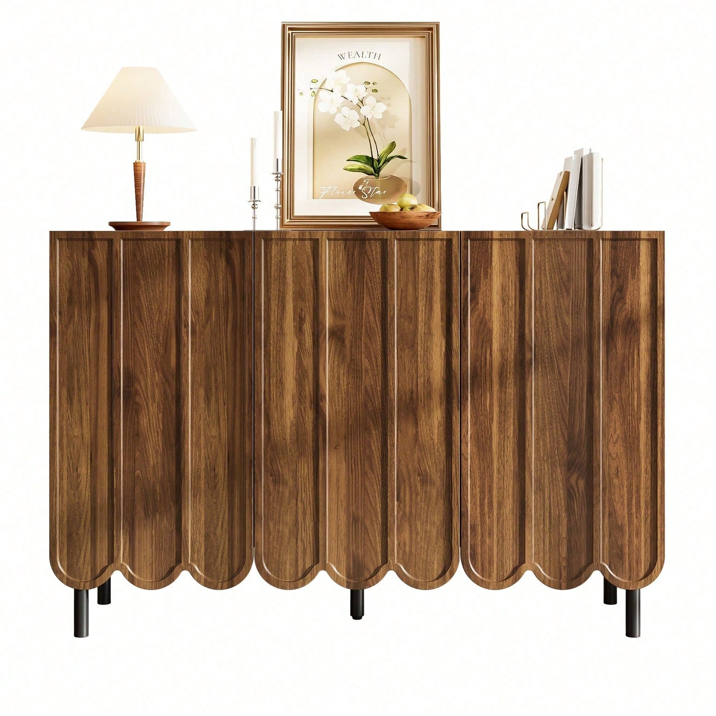 Weißes Sideboard modern mit Wellentüren – 120x35x80 cm – Grifflos, verstellbare Regale & großer Stauraum – Für Wohnzimmer, Flur, Esszimmer