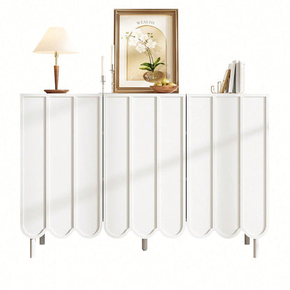 Weißes Sideboard modern mit Wellentüren – 120x35x80 cm – Grifflos, verstellbare Regale & großer Stauraum – Für Wohnzimmer, Flur, Esszimmer