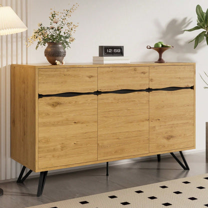 Modernes 3-türiges Sideboard in Holzoptik - Mit Metallbeinen & großzügigem Stauraum - Für Wohnzimmer, Esszimmer & Flur