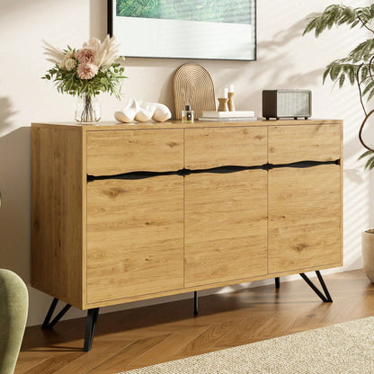 Modernes 3-türiges Sideboard in Holzoptik - Mit Metallbeinen & großzügigem Stauraum - Für Wohnzimmer, Esszimmer & Flur