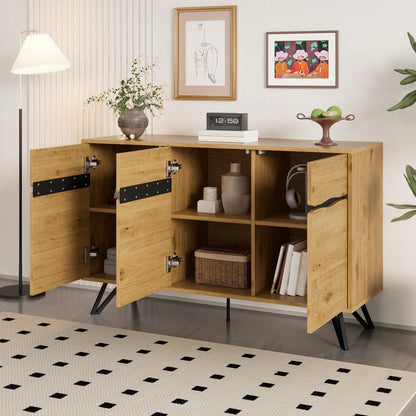 Modernes 3-türiges Sideboard in Holzoptik - Mit Metallbeinen & großzügigem Stauraum - Für Wohnzimmer, Esszimmer & Flur