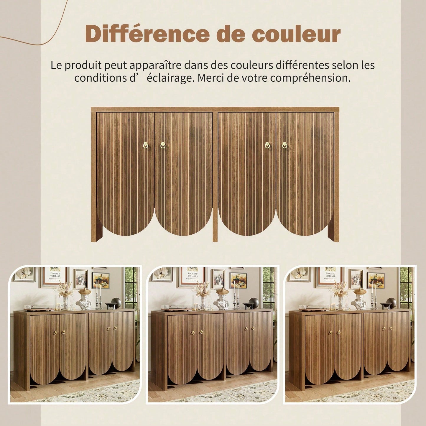 Elegantes Sideboard 147*40*80 cm in Walnussoptik - 4 Türen mit Aluminiumgriffen & verstellbaren Einlegeböden - Stilvoller Aufbewahrungsschrank für Wohnzimmer, Esszimmer & Flur