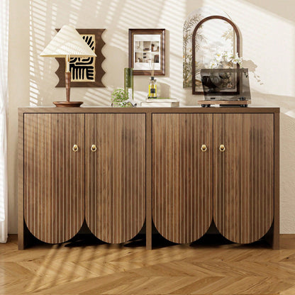 Elegantes Sideboard 147*40*80 cm in Walnussoptik - 4 Türen mit Aluminiumgriffen & verstellbaren Einlegeböden - Stilvoller Aufbewahrungsschrank für Wohnzimmer, Esszimmer & Flur