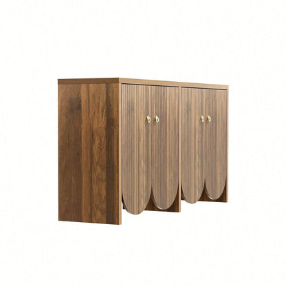 Elegantes Sideboard 147*40*80 cm in Walnussoptik - 4 Türen mit Aluminiumgriffen & verstellbaren Einlegeböden - Stilvoller Aufbewahrungsschrank für Wohnzimmer, Esszimmer & Flur