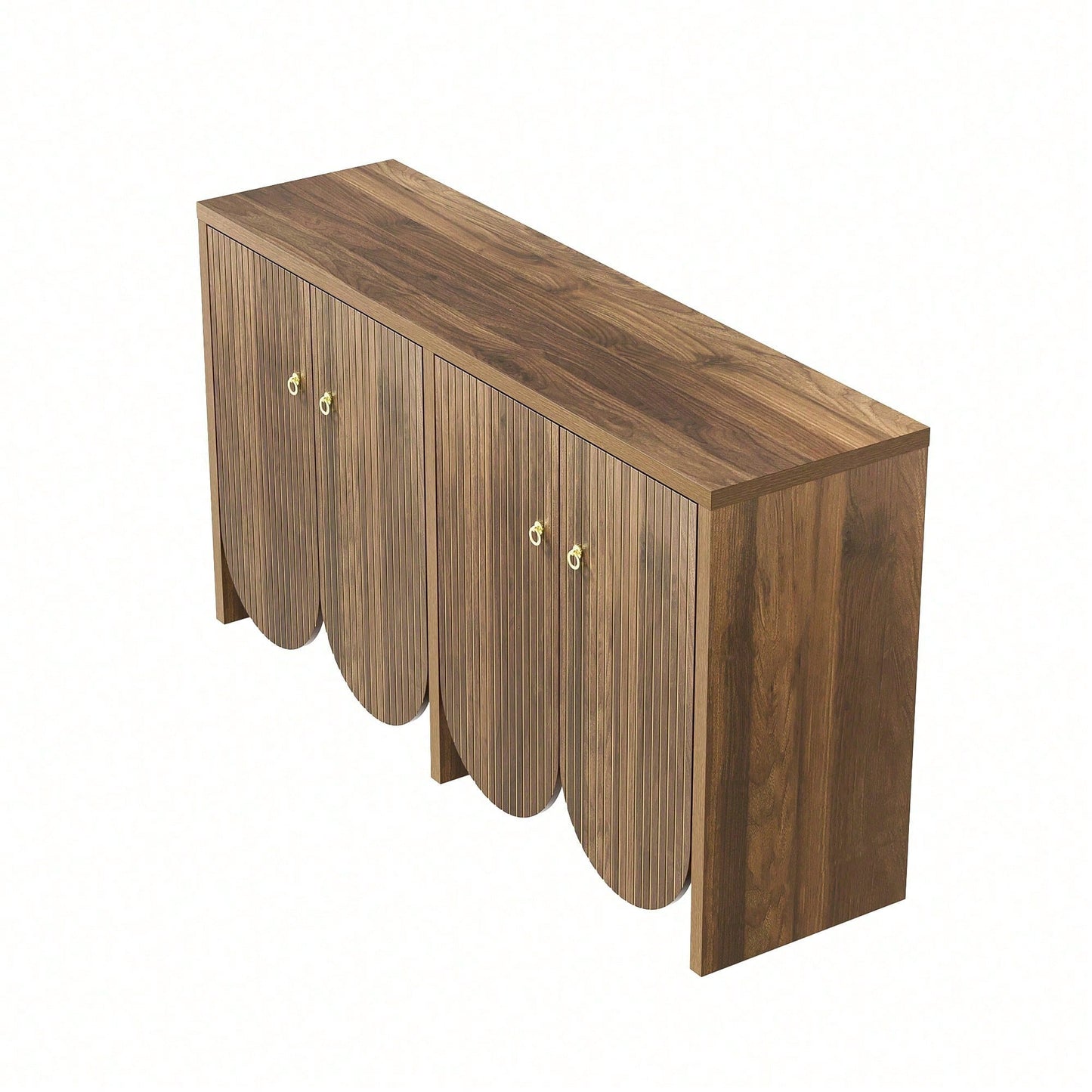 Elegantes Sideboard 147*40*80 cm in Walnussoptik - 4 Türen mit Aluminiumgriffen & verstellbaren Einlegeböden - Stilvoller Aufbewahrungsschrank für Wohnzimmer, Esszimmer & Flur