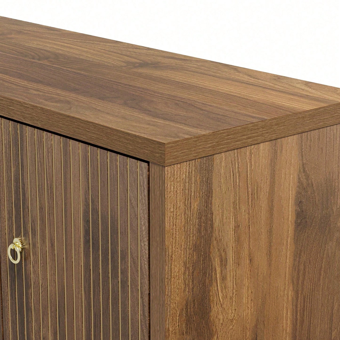 Elegantes Sideboard 147*40*80 cm in Walnussoptik - 4 Türen mit Aluminiumgriffen & verstellbaren Einlegeböden - Stilvoller Aufbewahrungsschrank für Wohnzimmer, Esszimmer & Flur