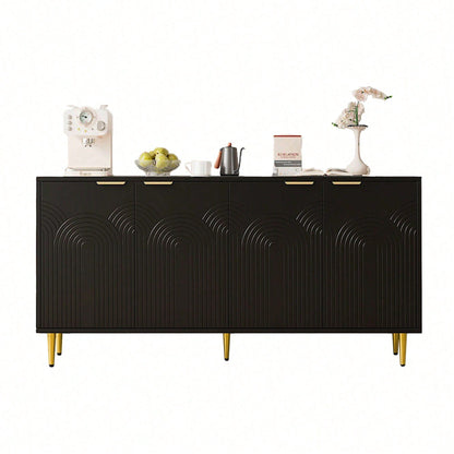 Schwarzes Sideboard mit Goldakzenten – Moderne Kommode mit 4 Türen, gebürsteten Griffen & Hochglanzbeinen (160*80*40 cm) – Eleganter Wohntresor fürs Wohnzimmer