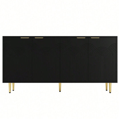 Schwarzes Sideboard mit Goldakzenten – Moderne Kommode mit 4 Türen, gebürsteten Griffen & Hochglanzbeinen (160*80*40 cm) – Eleganter Wohntresor fürs Wohnzimmer