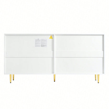 Weißes Sideboard mit Goldakzenten – Moderne Kommode mit 4 Türen & gebürsteten Griffen, Hochglanz-Beinen (160*80*40 cm) – Stilschranktisch für Wohnzimmer