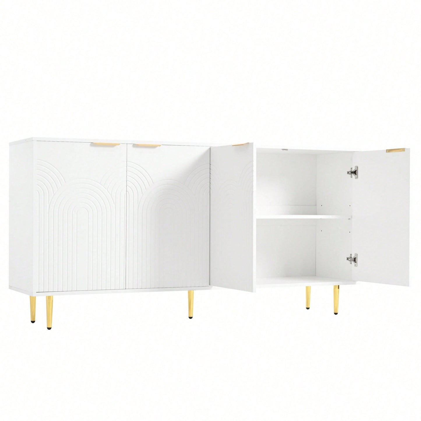 Weißes Sideboard mit Goldakzenten – Moderne Kommode mit 4 Türen & gebürsteten Griffen, Hochglanz-Beinen (160*80*40 cm) – Stilschranktisch für Wohnzimmer