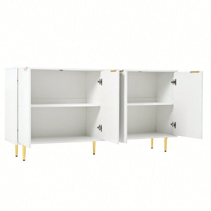 Weißes Sideboard mit Goldakzenten – Moderne Kommode mit 4 Türen & gebürsteten Griffen, Hochglanz-Beinen (160*80*40 cm) – Stilschranktisch für Wohnzimmer