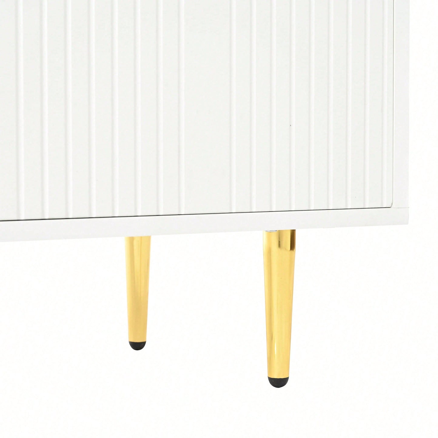Weißes Sideboard mit Goldakzenten – Moderne Kommode mit 4 Türen & gebürsteten Griffen, Hochglanz-Beinen (160*80*40 cm) – Stilschranktisch für Wohnzimmer