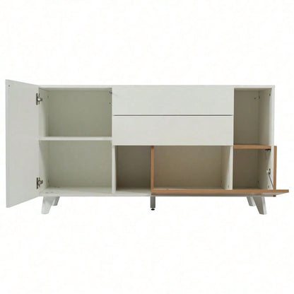 Hochglänzendes weißes original holzfarbenes Sideboard mit Stauraum, Ess-Sideboard mit Stauraum, moderner Wohnzimmerschrank