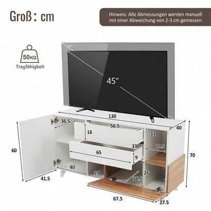 Hochglänzendes weißes original holzfarbenes Sideboard mit Stauraum, Ess-Sideboard mit Stauraum, moderner Wohnzimmerschrank