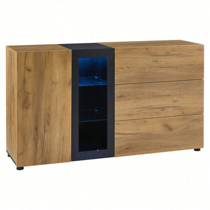 Sideboard, Modernes Anrichte Schrank Buffetschrank Sideboard mit 3 Schubladen,Accent Konsolentisch-Aufbewahrungsschrank mit Glas, Breite 140 cm