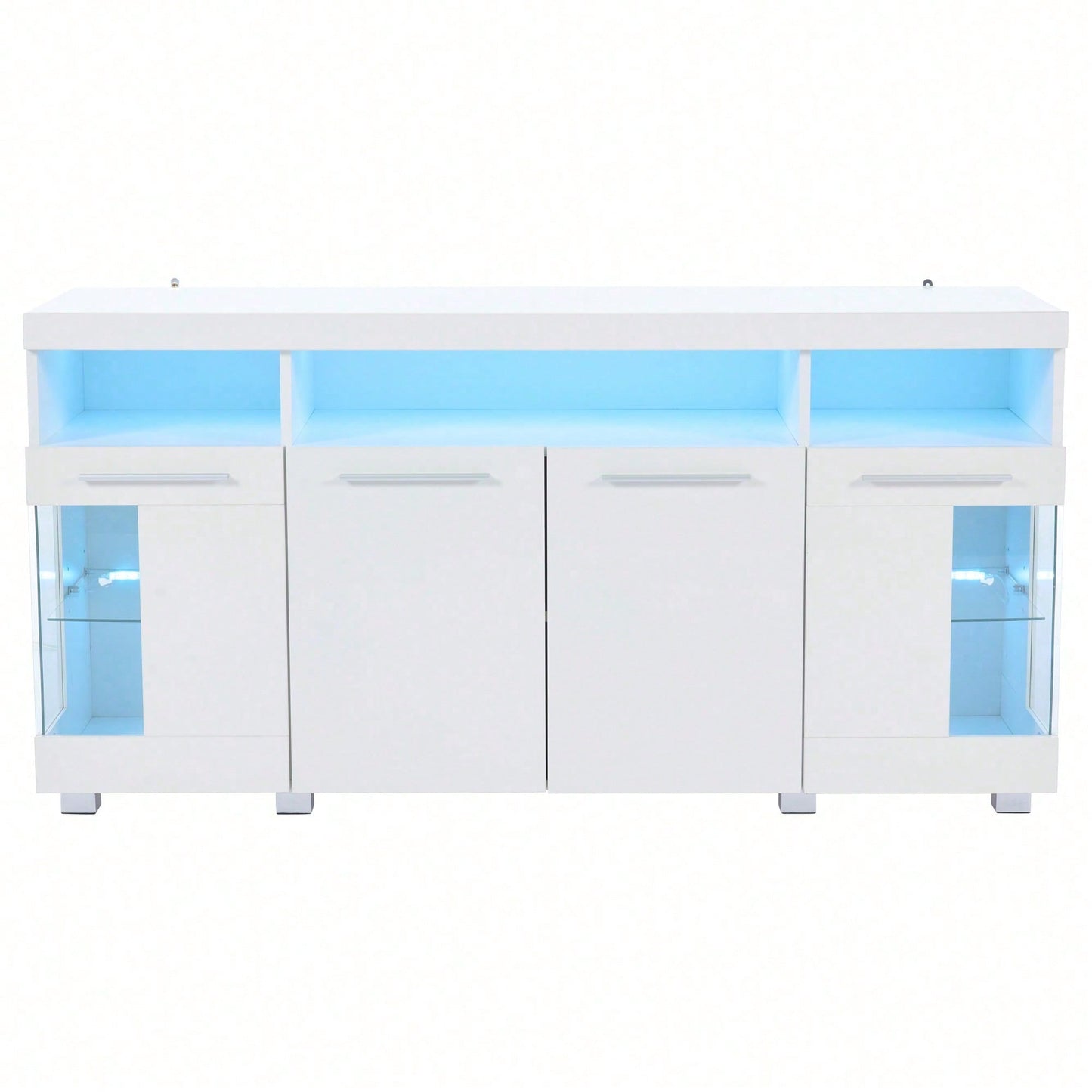 140*40*70cm Zementfarbener Beistelltisch, Wohnzimmer Hochglanz Seitenschrank mit LED Licht, breites Sideboard, Seitenschrank aus gehärtetem Glas mit 3 Fächern