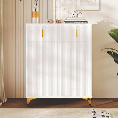 Eleganter Sideboard/Schuhschrank mit Strukturpaneelen, verstellbaren Einlegeböden und vergoldeten Verzierungen, mit Schubladen