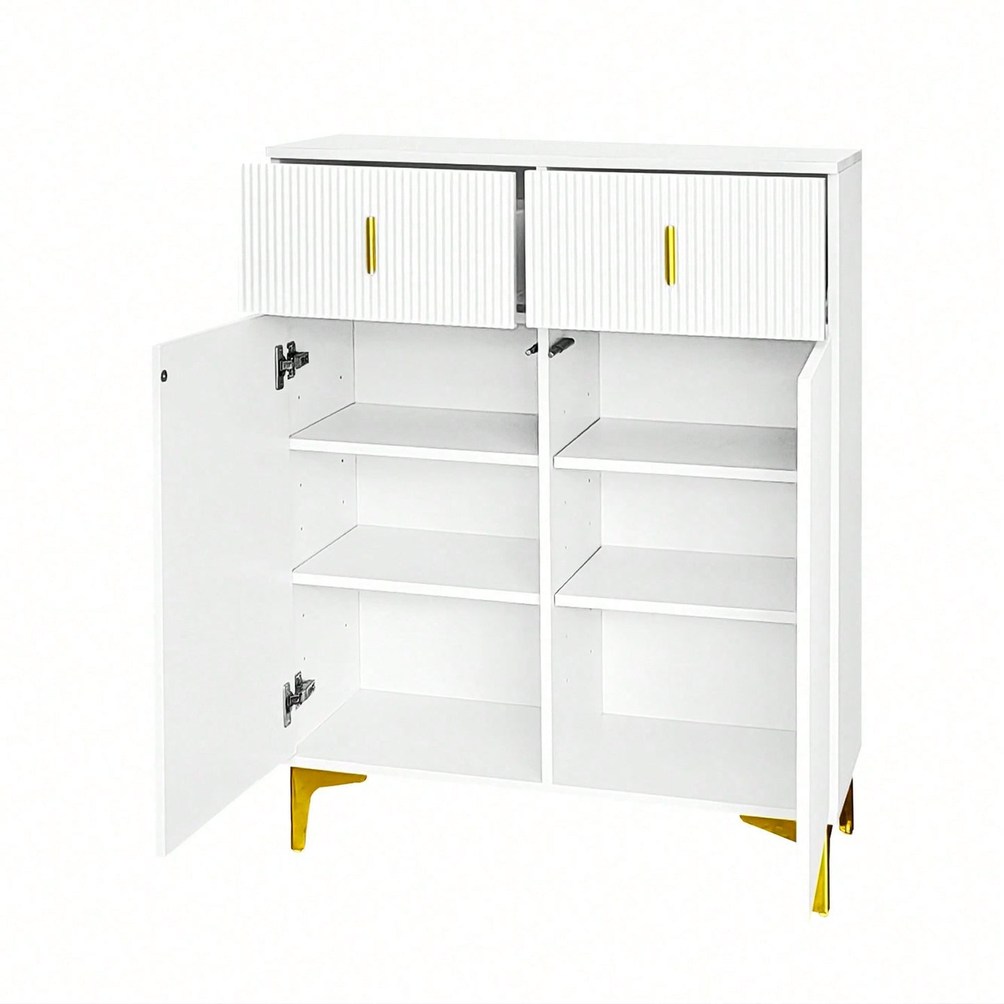 Eleganter Sideboard/Schuhschrank mit Strukturpaneelen, verstellbaren Einlegeböden und vergoldeten Verzierungen, mit Schubladen