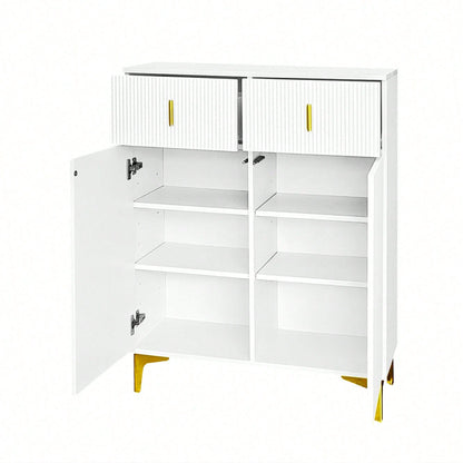 Eleganter Sideboard/Schuhschrank mit Strukturpaneelen, verstellbaren Einlegeböden und vergoldeten Verzierungen, mit Schubladen