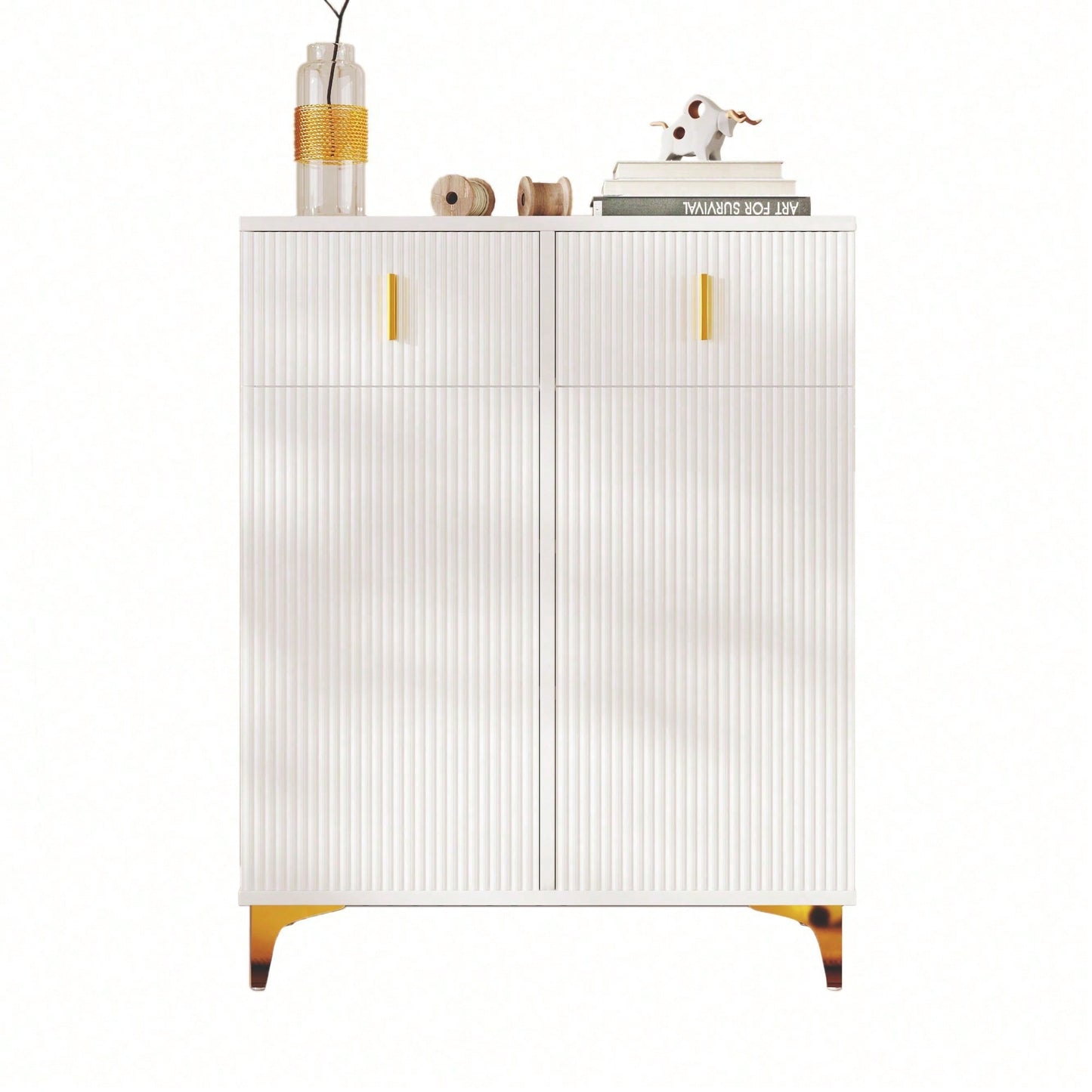 Eleganter Sideboard/Schuhschrank mit Strukturpaneelen, verstellbaren Einlegeböden und vergoldeten Verzierungen, mit Schubladen