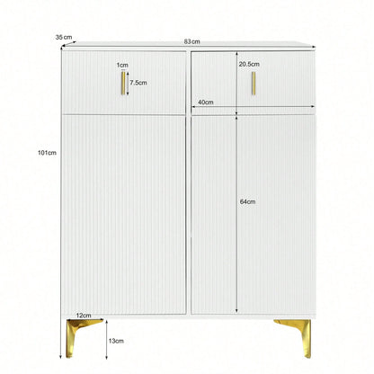 Eleganter Sideboard/Schuhschrank mit Strukturpaneelen, verstellbaren Einlegeböden und vergoldeten Verzierungen, mit Schubladen