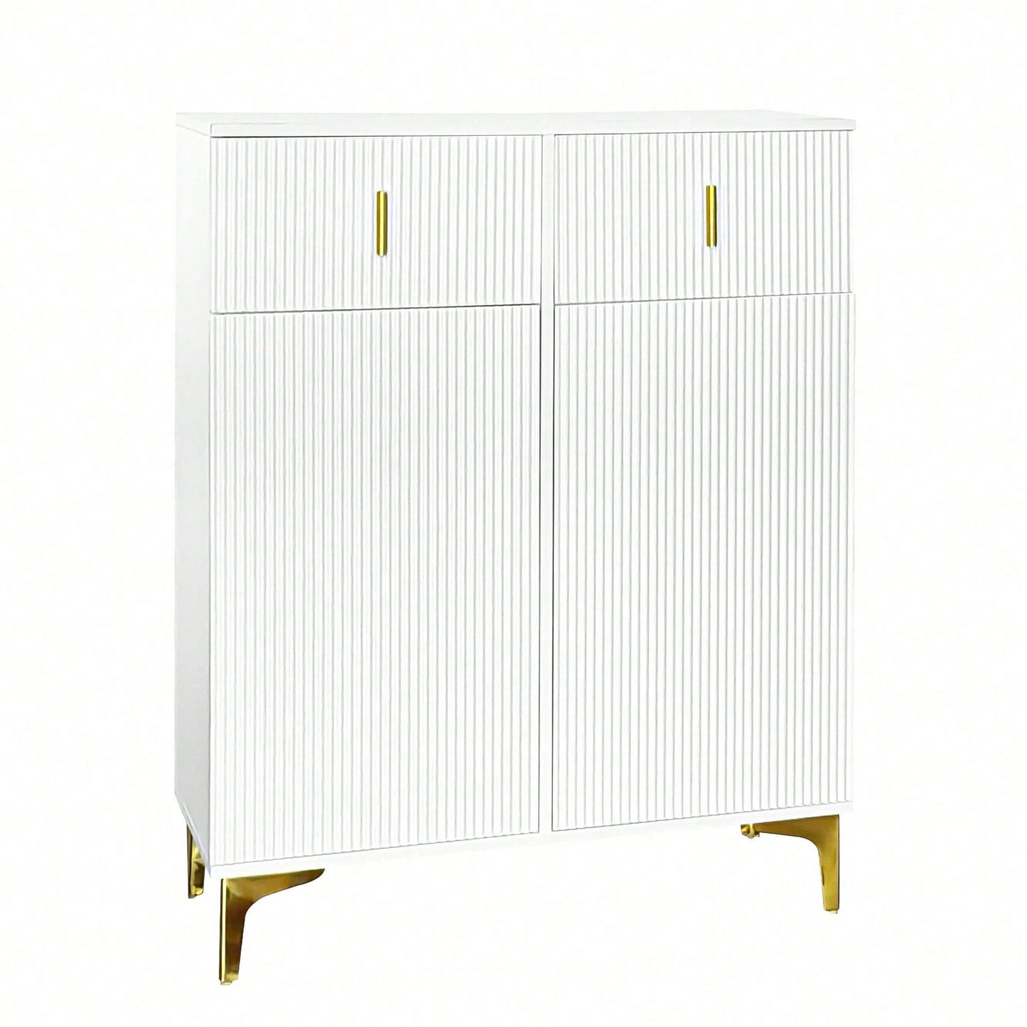 Eleganter Sideboard/Schuhschrank mit Strukturpaneelen, verstellbaren Einlegeböden und vergoldeten Verzierungen, mit Schubladen