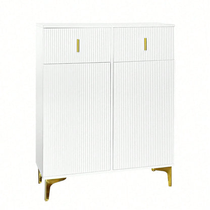Eleganter Sideboard/Schuhschrank mit Strukturpaneelen, verstellbaren Einlegeböden und vergoldeten Verzierungen, mit Schubladen