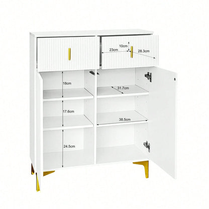 Eleganter Sideboard/Schuhschrank mit Strukturpaneelen, verstellbaren Einlegeböden und vergoldeten Verzierungen, mit Schubladen