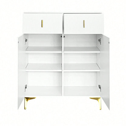 Eleganter Sideboard/Schuhschrank mit Strukturpaneelen, verstellbaren Einlegeböden und vergoldeten Verzierungen, mit Schubladen
