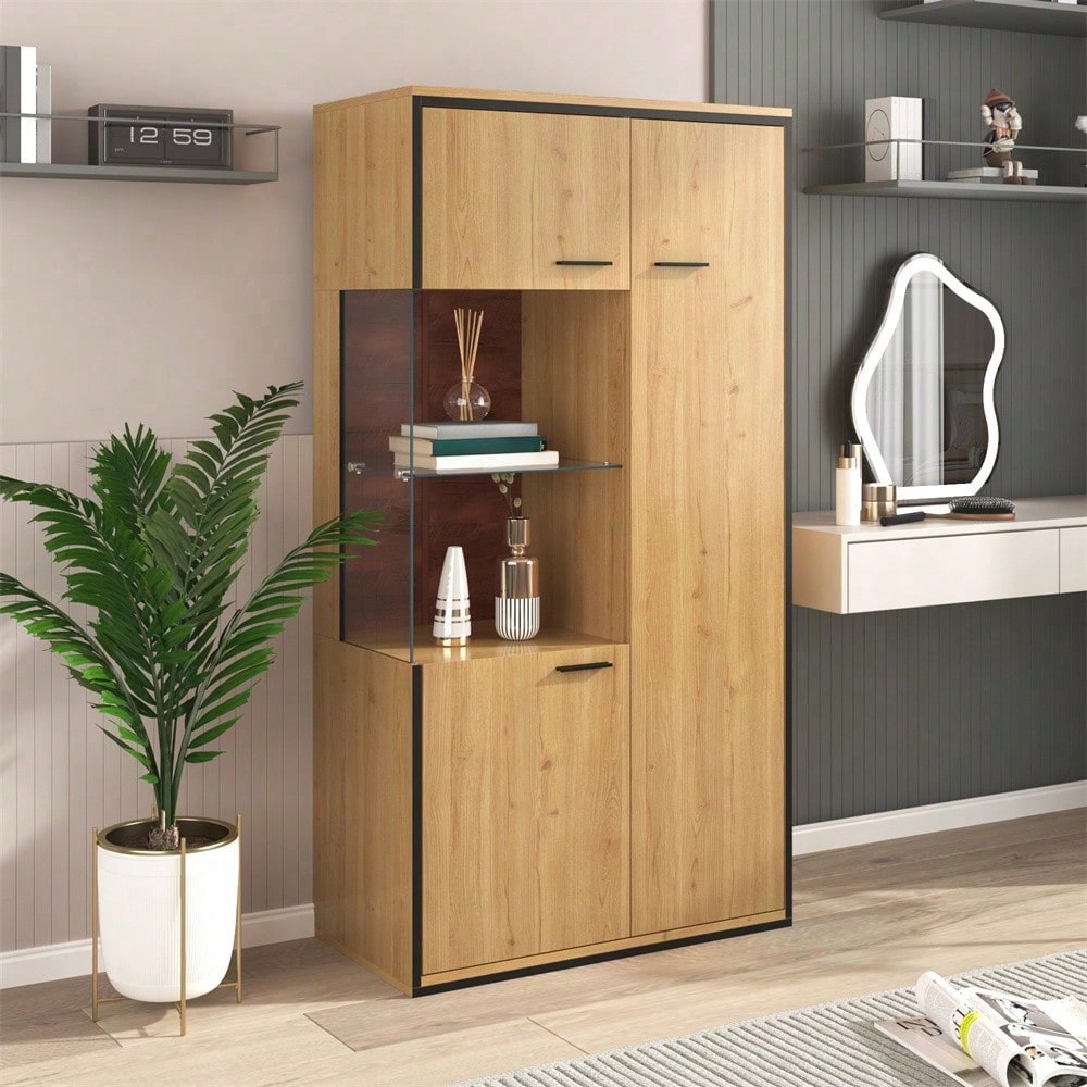 Moderne Vitrine mit LED-Beleuchtung - 150Hcm - Glastür, Mehrzweckregale, 15 Farboptionen, Großer Stauraum, Glasboden, Schaukasten, Präsentationsmöbel, Schrank mit Beleuchtung,Möbel mit Glastür