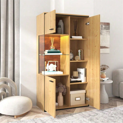 Moderne Vitrine mit LED-Beleuchtung - 150Hcm - Glastür, Mehrzweckregale, 15 Farboptionen, Großer Stauraum, Glasboden, Schaukasten, Präsentationsmöbel, Schrank mit Beleuchtung,Möbel mit Glastür