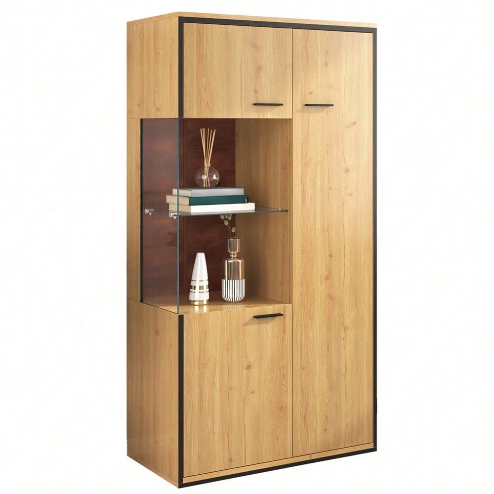 Moderne Vitrine mit LED-Beleuchtung - 150Hcm - Glastür, Mehrzweckregale, 15 Farboptionen, Großer Stauraum, Glasboden, Schaukasten, Präsentationsmöbel, Schrank mit Beleuchtung,Möbel mit Glastür