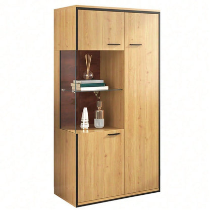 Moderne Vitrine mit LED-Beleuchtung - 150Hcm - Glastür, Mehrzweckregale, 15 Farboptionen, Großer Stauraum, Glasboden, Schaukasten, Präsentationsmöbel, Schrank mit Beleuchtung,Möbel mit Glastür