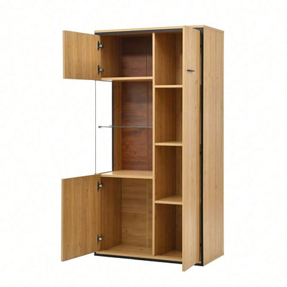 Moderne Vitrine mit LED-Beleuchtung - 150Hcm - Glastür, Mehrzweckregale, 15 Farboptionen, Großer Stauraum, Glasboden, Schaukasten, Präsentationsmöbel, Schrank mit Beleuchtung,Möbel mit Glastür