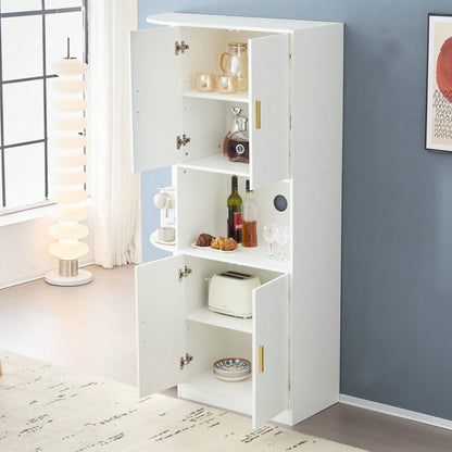 Modernes, vielseitiges 180 cm hohes weißes Ess-Sideboard mit flexiblen Eckablagen (links oder rechts montierbar) für Küche, Esszimmer, Wohnzimmer, Büro oder Schlafzimmer, mit stilvollen Goldgriffen