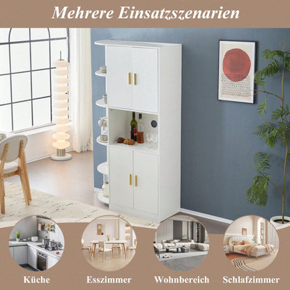 Modernes, vielseitiges 180 cm hohes weißes Ess-Sideboard mit flexiblen Eckablagen (links oder rechts montierbar) für Küche, Esszimmer, Wohnzimmer, Büro oder Schlafzimmer, mit stilvollen Goldgriffen