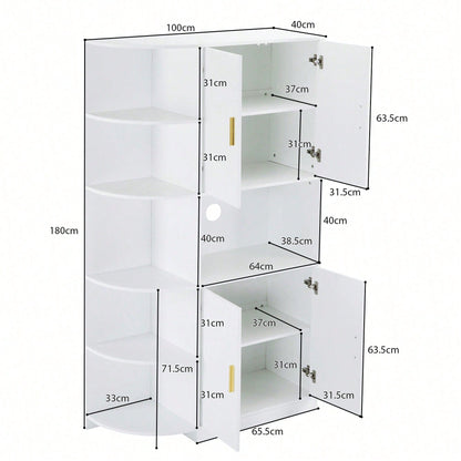 Modernes, vielseitiges 180 cm hohes weißes Ess-Sideboard mit flexiblen Eckablagen (links oder rechts montierbar) für Küche, Esszimmer, Wohnzimmer, Büro oder Schlafzimmer, mit stilvollen Goldgriffen