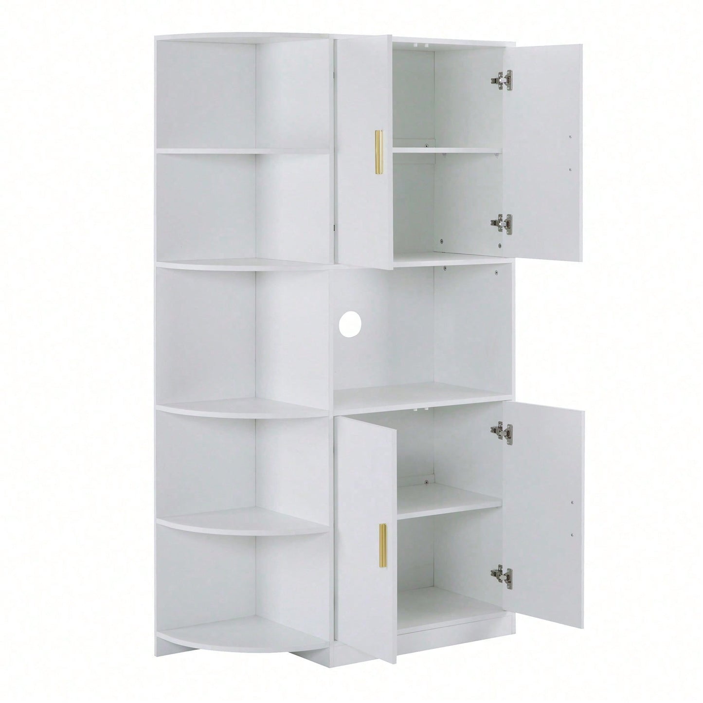 Modernes, vielseitiges 180 cm hohes weißes Ess-Sideboard mit flexiblen Eckablagen (links oder rechts montierbar) für Küche, Esszimmer, Wohnzimmer, Büro oder Schlafzimmer, mit stilvollen Goldgriffen