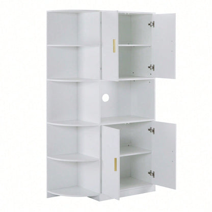 Modernes, vielseitiges 180 cm hohes weißes Ess-Sideboard mit flexiblen Eckablagen (links oder rechts montierbar) für Küche, Esszimmer, Wohnzimmer, Büro oder Schlafzimmer, mit stilvollen Goldgriffen